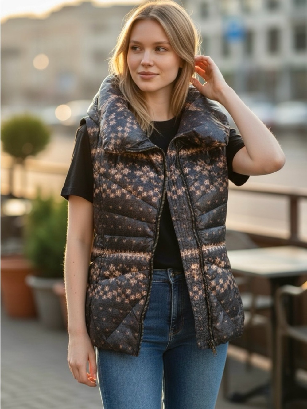 Marc New York by Andrew Marc 'Kelsie' quilted down vest in black and tan
